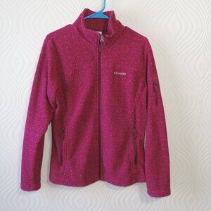 Columbia Women's Printed Full Zip Benton Springs Red Pink Herringbone Fleece L